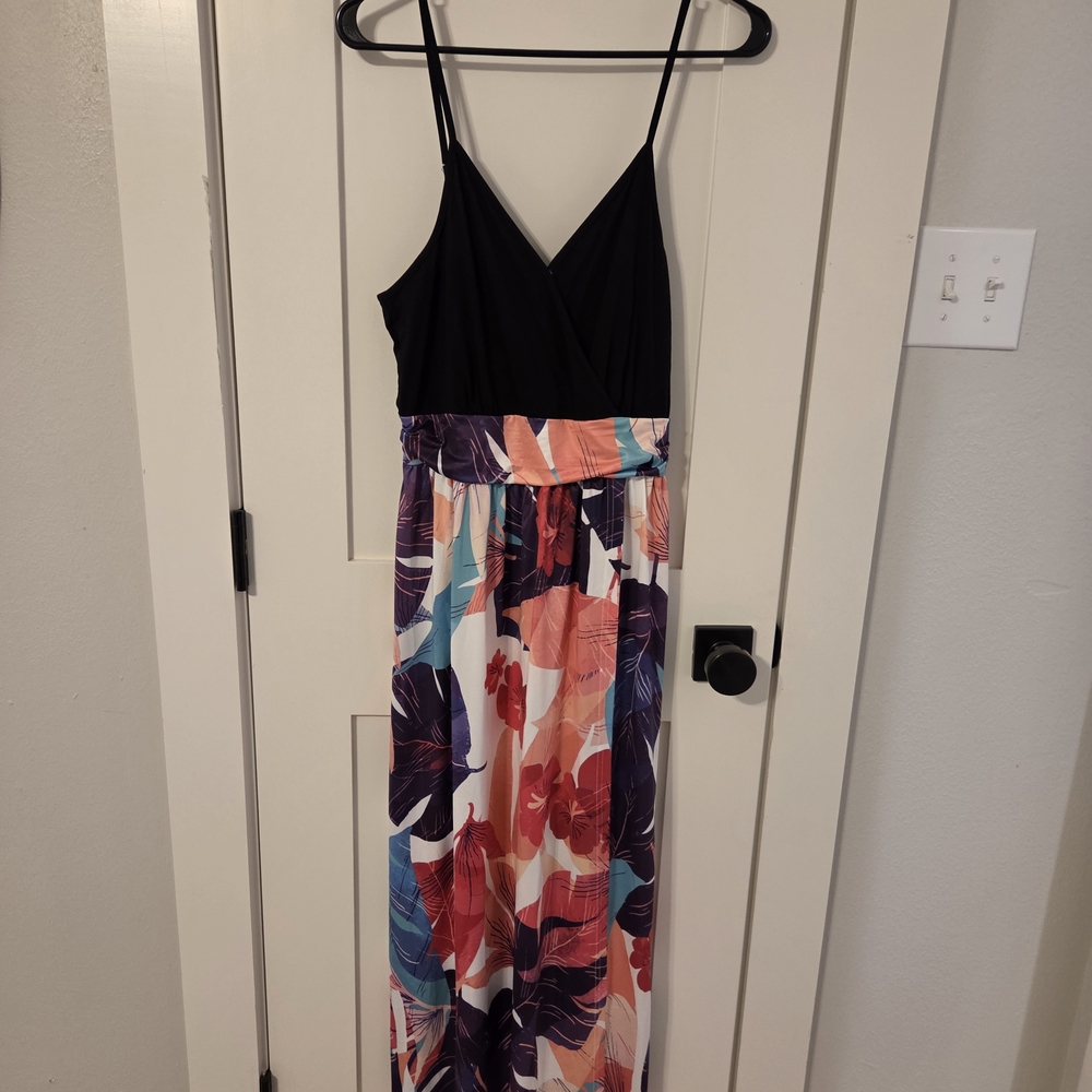 Black Floral Print Maxi Dress